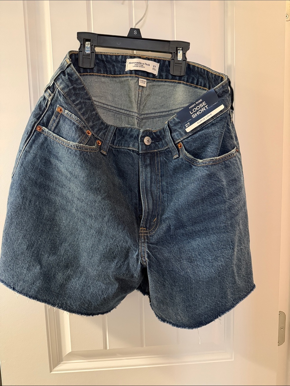 Abercrombie & Fitch Loose Fit Dark Blue Denim Shorts
